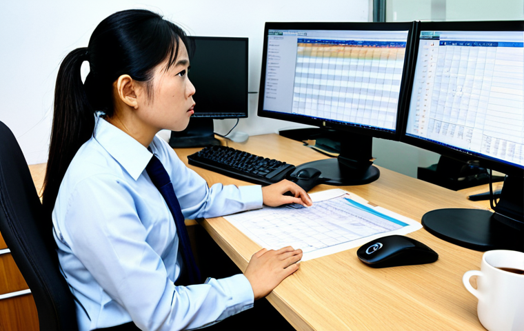 A professional Vietnamese small business owner, male or female, in modest business casual attire, fully clothed, looking pensive and slightly overwhelmed. They are sitting at a modern, slightly cluttered desk in a home office or small commercial office in Ho Chi Minh City. Multiple computer screens display complex digital tax forms and financial data. Piles of documents and a calendar with deadlines are visible. Soft, professional office lighting. Realistic, high-quality professional photography, safe for work, appropriate content, perfect anatomy, natural proportions, well-formed hands, proper finger count, professional dress.
