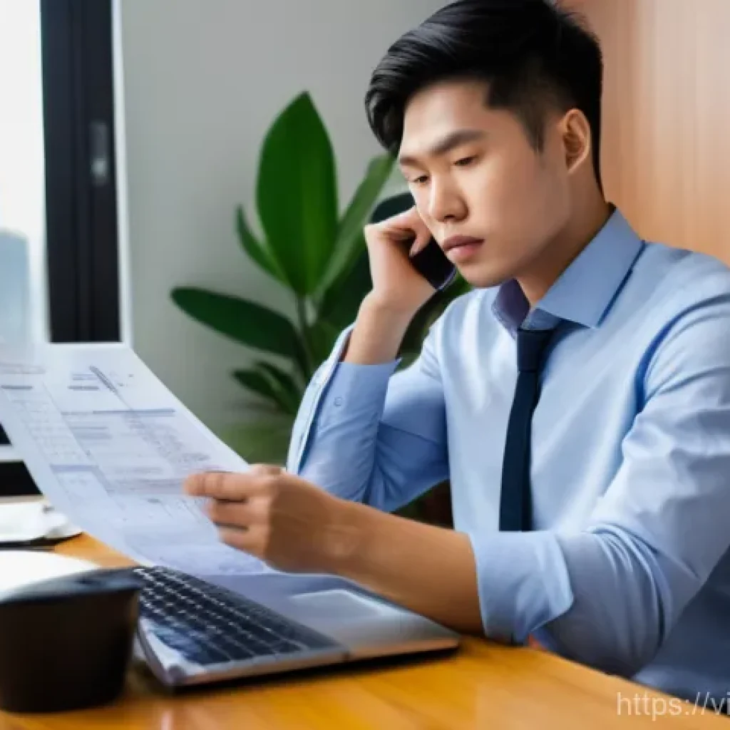 세무사와 소득세 신고 - **Prompt:** A young Vietnamese professional, late 20s to early 30s, male or female, dressed in smart...