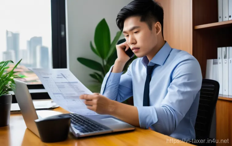 세무사와 소득세 신고 - **Prompt:** A young Vietnamese professional, late 20s to early 30s, male or female, dressed in smart...