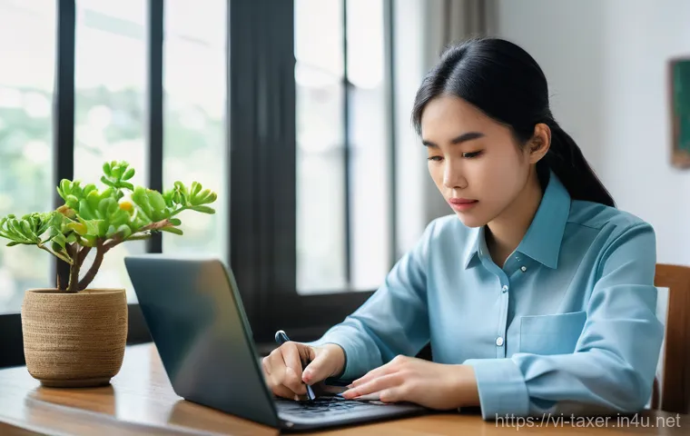 세무사 시험 최신 트렌드 분석 - **A Professional Studying with Technology:**
    A determined young Vietnamese woman, approximately ...
