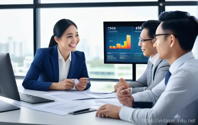 세무사와 회계사의 차이 - A charismatic Vietnamese male tax consultant, aged 35-45, confidently presenting strategic tax optim...