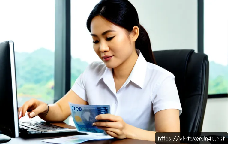 세무사와 국제 세법 - Photorealistic Vietnamese tax consultant and international business client reviewing financial docum...